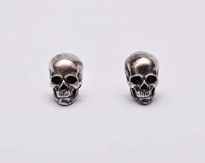 Sterling Silver Skull Earrings | Gothic Skull Studs for Halloween | Bold Punk Rock Jewelry | Punk Stud Earring| Unique Gift for Him or Her