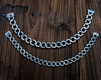 925 Sterling Silver Cuban Chain Bracelet Men | Hexagon Link Chain Bracelet | Flat Curb Chain Silver | Biker Bracelet For Men Geometric Chain