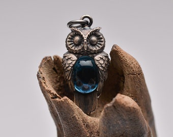 Silver Owl Pendant Gemstone | Owl Charm Pendant | Silver Animal Jewelry | Owl Pendant With Turquoise | Vintage Owl Jewelry | Men Owl Pendant