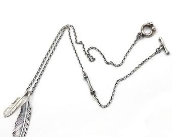 Silver Feather Necklace | Tribal Feather Charm | Silver Eagle Feather | Feather Pendant | Boho Charm | Silver Bone Charm | Layering Chain