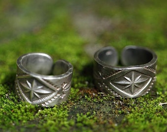 Vintage Sterling Silver Wide Band Ring | Nature-Inspired Adjustable Ring | Boho Tribal Jewelry | Unique Gift for Men and Women Tribal Ring