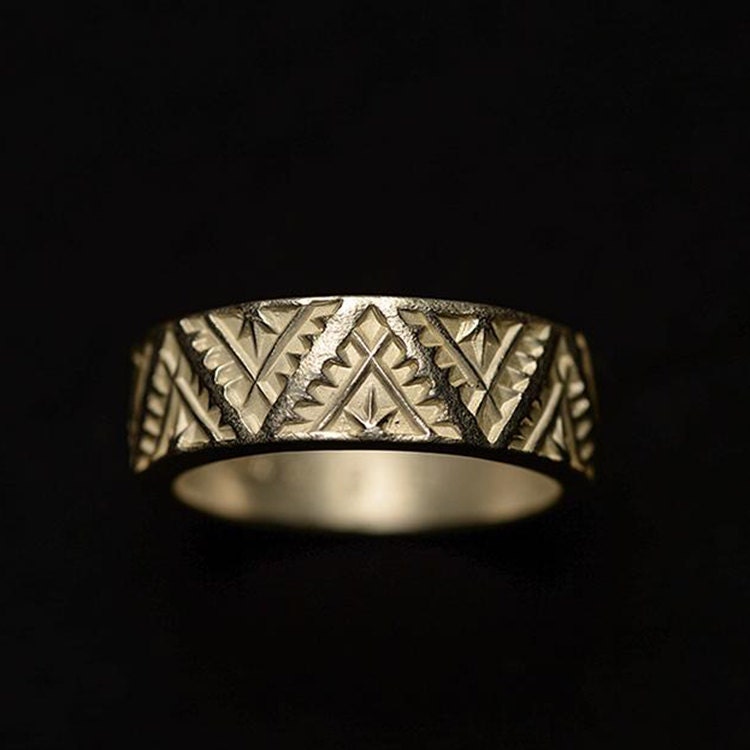 Gold Etched Ring Gold Inlay Ring Silver and Gold Ring - Etsy