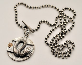 Silver Snake Necklace | Snake Pendant | Walking Liberty Coin Pendant | Serpent Necklace |Viper Pendant Rattlesnake Necklace |Animal Necklace