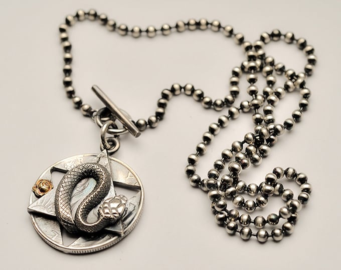 Silver Snake Necklace | Snake Pendant | Walking Liberty Coin Pendant | Serpent Necklace |Viper Pendant Rattlesnake Necklace |Animal Necklace