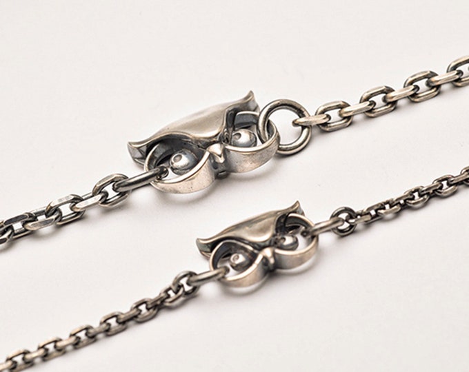 Silver Owl Necklace for Men and Women | Handmade Sterling Silver Chain with Owl Closure | Owl Jewelry Gift for Him | Silver Animal Necklace