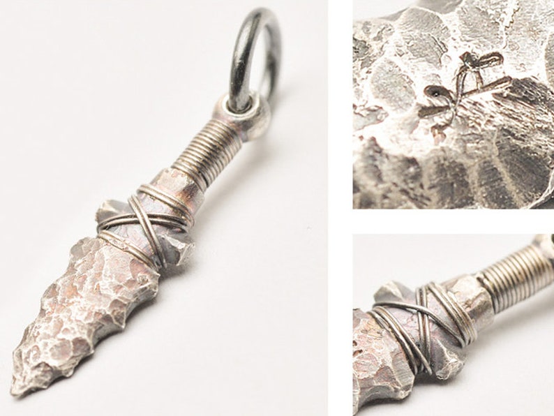 Hammered Silver Pendant Oxidized Arrow Charm Rustic Silver Spearhead Pendant Arrowhead Pendant AU999 Gold Silver Arrowhead Jewelry