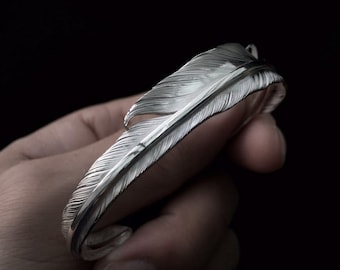 Limited Steal Deals, Silver Feather Bangle Bracelet, Eagle Feather Sterling Silver Cuff, Nature-Inspired Jewelry, Handmade Bangle for Women
