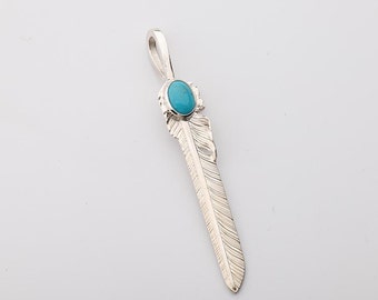 Turquoise Feather Pendant - Sterling Silver Boho Necklace, Native American Inspired Jewelry, Handmade Tribal Charm, Spiritual Jewelry Silver