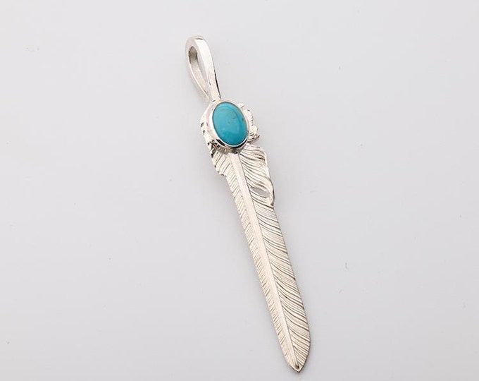 Turquoise Feather Pendant - Sterling Silver Boho Necklace, Native American Inspired Jewelry, Handmade Tribal Charm, Spiritual Jewelry Silver