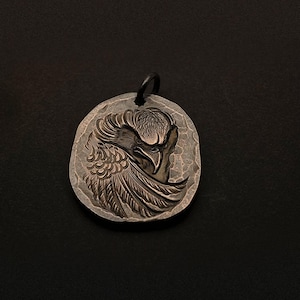 Sterling Silver Eagle Pendant, Handmade Hawk Pendant Necklace, Flying Eagle with Sunray Engraving, Nature-Inspired Symbolic Artisan Jewelry