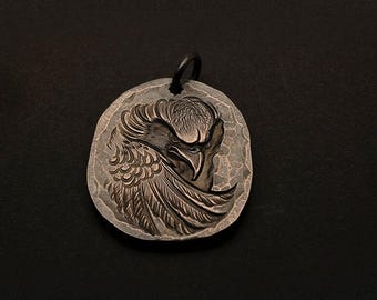 Sterling Silver Eagle Pendant, Handmade Hawk Pendant Necklace, Flying Eagle with Sunray Engraving, Nature-Inspired Symbolic Artisan Jewelry