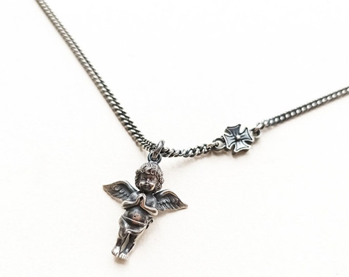925 Sterling Silver Baby Angel Necklace, Cherub Pendant Necklace, Angel Jewelry for Women and Men, Guardian Angel Charm, Protection Necklace
