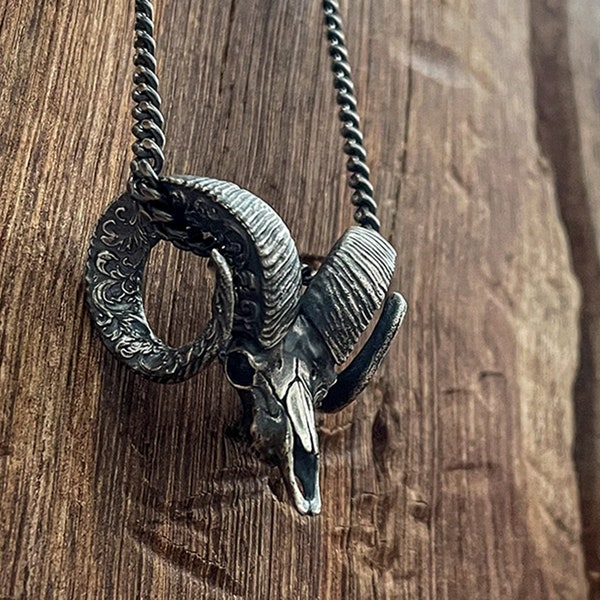 Silver Ram Head Pendant | Ram Skull Pendant Aries Men | Silver Horn Pendant | Horn Sheep Jewelry | Men Ram Head Necklace |3D Animal Necklace