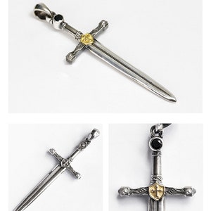 Sterling Silver Sword Pendant For Men Silver Dagger Pendant Medieval Sword Jewelry Warrior Necklace Cross Charm Gold Dagger Necklace image 7