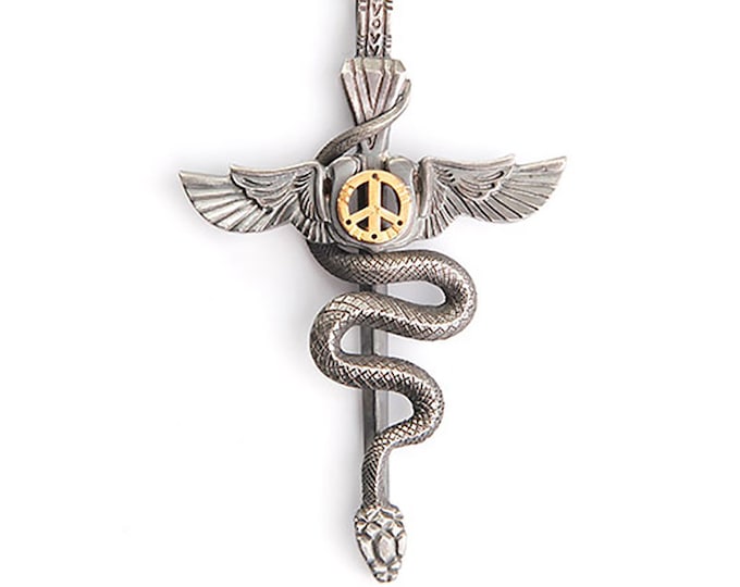 caduceus jewelry, angel wing pendant, doctor gift men, nurse graduation gift jewelry, medical student gift for women, peace sign pendant
