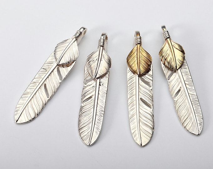 Sterling Silver Feather Pendant with 18K Gold-Tipped Leaf Feather | Native American Inspired Jewelry | Boho Necklace Unisex Double Feather