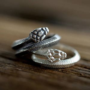 Sterling Silver Serpent Ring | Snake Wrap Ring with Textured Detail | Adjustable Gothic Jewelry for Men and Women | Gift for Nature Lovers