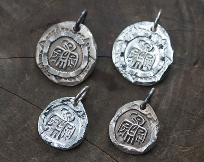 Handmade Silver Disk Pendant | Native American-Inspired Totem Jewelry | Thunderbird Pendant | Tribal Symbol Necklace | Rustic Silver Charm