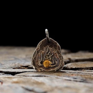 Handmade 24k Gold Sun Pendant – Sterling Silver Flame Necklace Jewelry with Hammered Texture