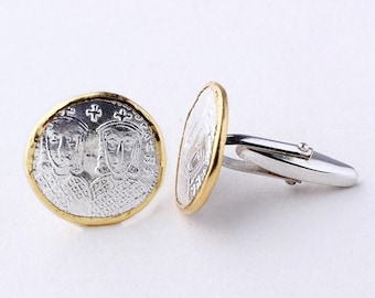 Silver Coin Cufflink | Ancient Silver Coin | Round Cufflink | Gift for Men | Gold Plated Cufflink | Coin Jewelry | Silver Gold Cufflink Mens