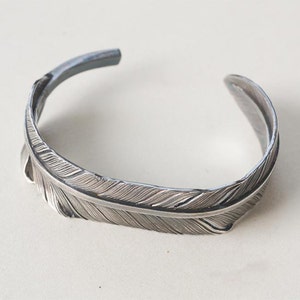 Sterling Silver Feather Cuff Bracelet, Feather Bangle, Handmade Boho Jewelry, Adjustable Nature-Inspired Cuff, Feather Jewelry, Gift for Him