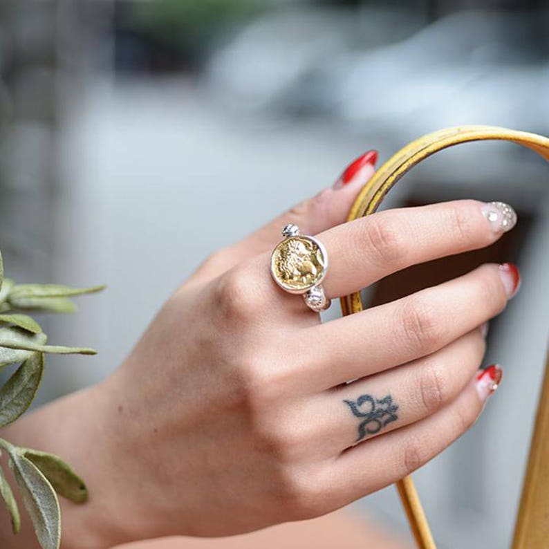 ancient Greek coins ancient jewelry replica coin ring men, signet ring gold, mens statement ring, history gifts for him, mens pinky ring image 5