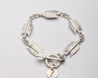 Arrow Feather Bracelet | Sterling Silver Bracelet | Tribal Bracelet | Arrow Jewelry | 18K Gold Arrow Bracelet | Arrow Charm | Feather Charm