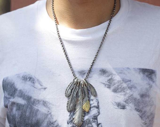 Red-Tailed Hawk Feather Necklace | Handmade 925 Sterling Silver Feather Pendant | Boho Layered Necklace for Men | Tribal Spiritual Necklace