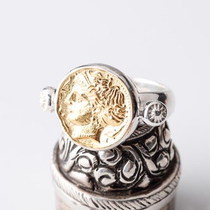 ancient Greek coins ancient jewelry replica coin ring men, signet ring gold, mens statement ring, history gifts for him, mens pinky ring image 4