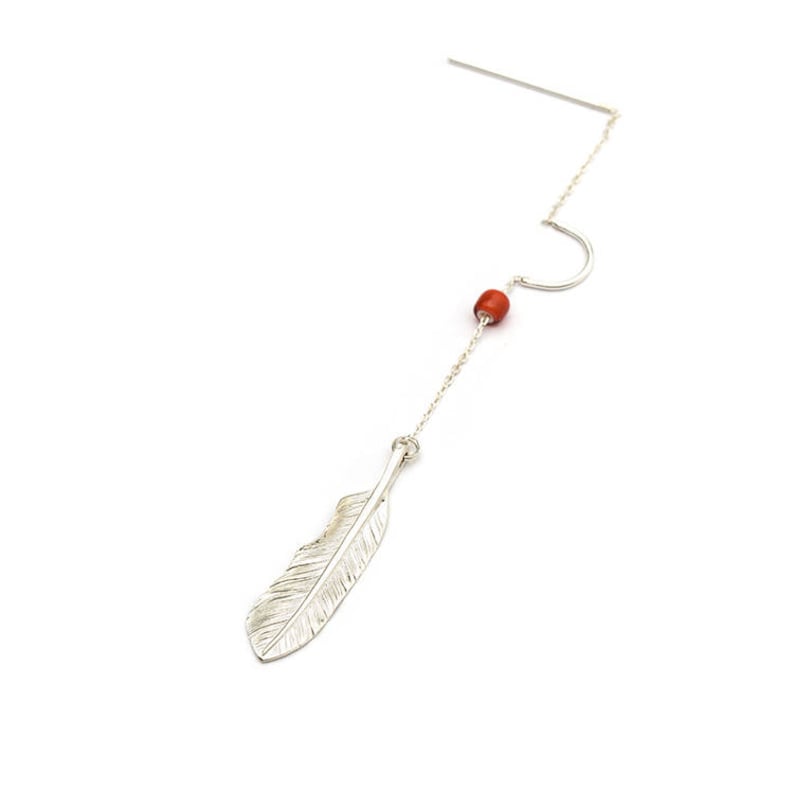 Silver Feather Earrings Threader Earrings Dangle Tribal Etsy