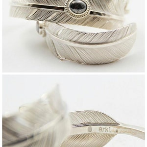 sterling silver feather cuff bracelet men, tribal jewelry for men, Damascus steel bracelet, unique gifts for him, Native Americans jewelry image 4