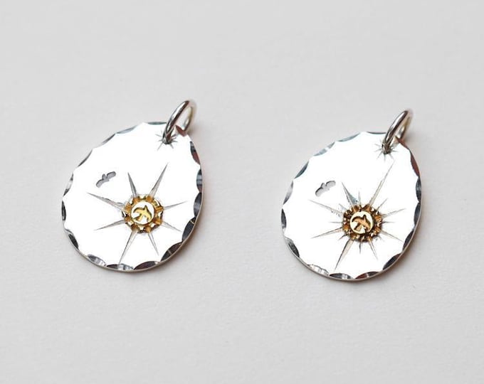 Native American Inspired Oval Silver Pendant, Thunderbird Pendant, Handcrafted with 18K Gold Accent, Sunburst Design Jewelry, Artisan Charm