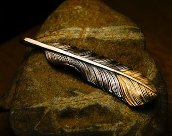 18K Solid Gold-Dipped Sterling Silver Feather Pendant | Eagle Feather Charm for Men and Women | Boho Tribal Jewelry | Gold Feather Charm