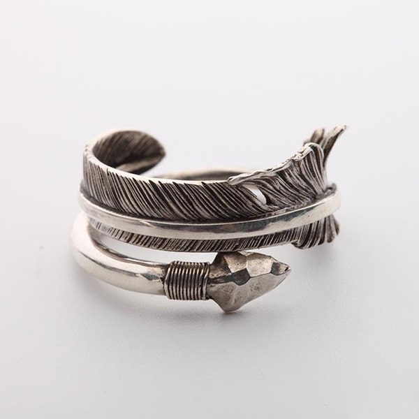 silver arrow ring sterling silver feather ring, Native America Indian jewelry, boho rings for women, unisex jewelry, red tailed hawk totem