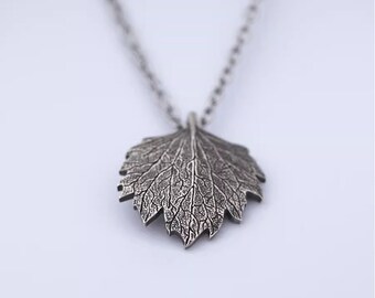 Sterling Silver Leaves Necklace | Poplar Leaves Pendant Necklace | Leaf Necklace for Men | Leaf Charm Necklace Women | Leaf Jewelry Oxidized