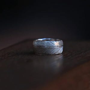 925 Sterling Silver Feather Band Ring | Nature-Inspired Stacking Ring Tribal Style | Boho Tribal Jewelry | Wide Band for Men and Women