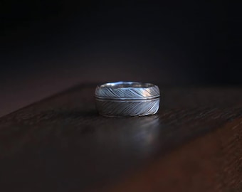 925 Sterling Silver Feather Band Ring | Nature-Inspired Stacking Ring Tribal Style | Boho Tribal Jewelry | Wide Band for Men and Women