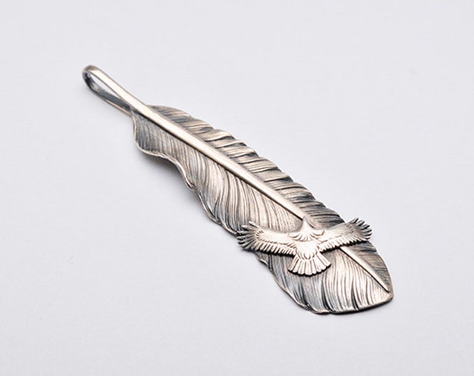 Handcrafted Sterling Silver Feather Pendant, Red-Tail Hawk Jewelry, Native American Inspired Boho Jewelry for Nature Lovers, Falcon Pendant