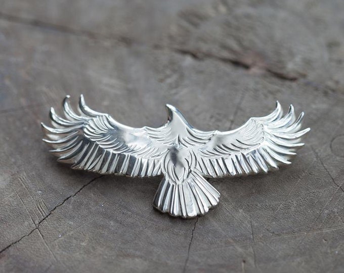 Native America Indian jewelry sterling silver eagle pendant men, patriotic eagle slider charm, totem pendant, American eagle pendant unisex
