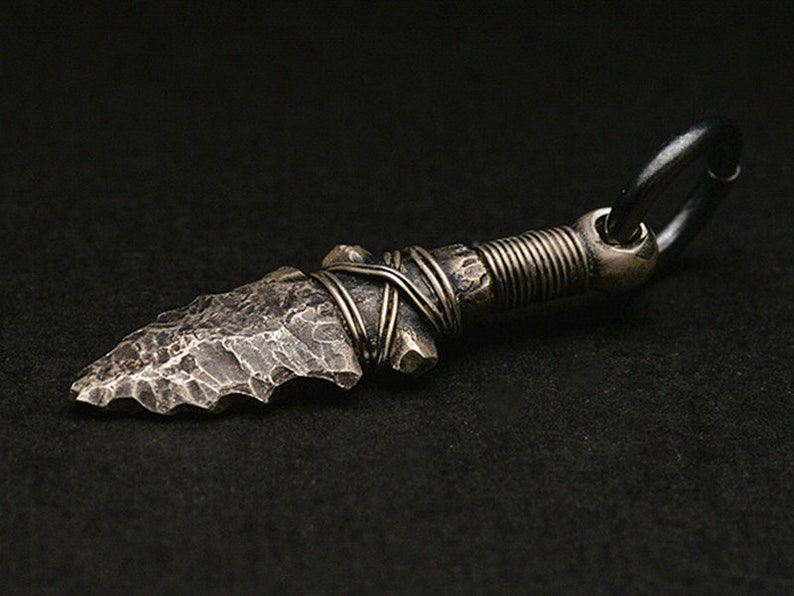 Hammered Silver Pendant Oxidized Arrow Charm Rustic Silver Spearhead Pendant Arrowhead Pendant AU999 Gold Silver Arrowhead Jewelry