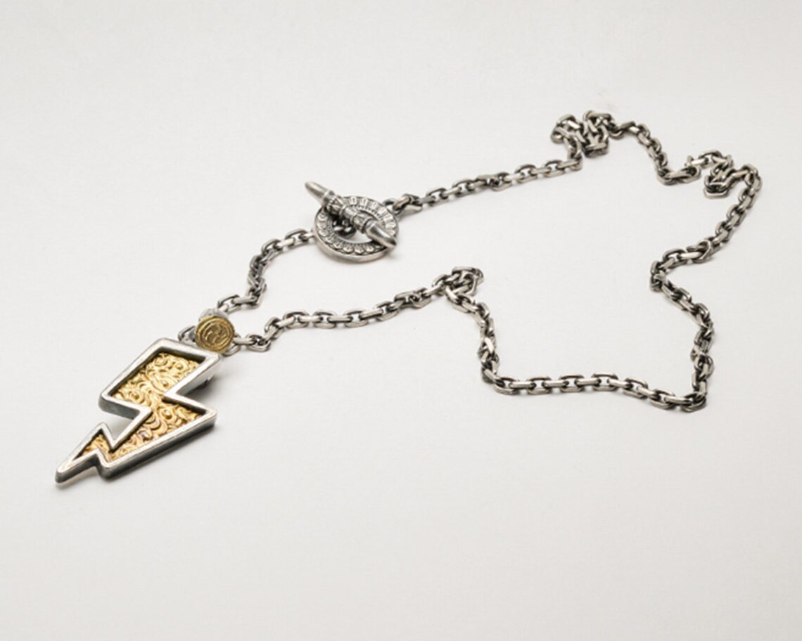 Lightning Bolt Necklace Gold Thunderbolt Necklace Men 18K Etsy