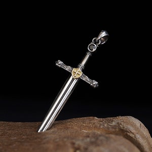 Sterling Silver Sword Pendant For Men Silver Dagger Pendant Medieval Sword Jewelry Warrior Necklace Cross Charm Gold Dagger Necklace Gold Cross Charm