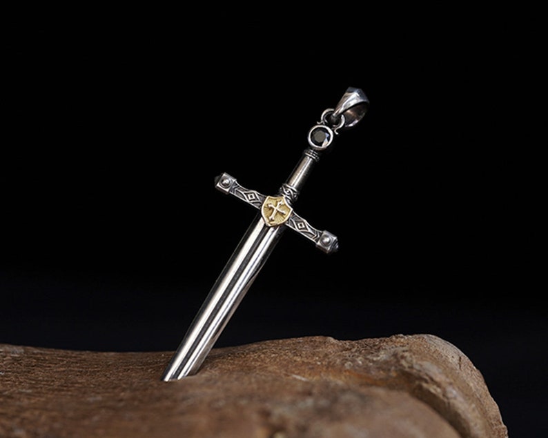 Sterling Silver Sword Pendant For Men Silver Dagger Pendant Medieval Sword Jewelry Warrior Necklace Cross Charm Gold Dagger Necklace Gold Cross Charm