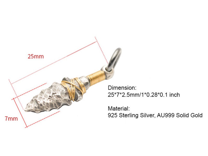 Hammered Silver Pendant Oxidized Arrow Charm Rustic Silver Spearhead Pendant Arrowhead Pendant AU999 Gold Silver Arrowhead Jewelry