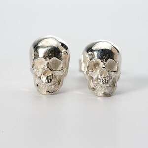 Pu&ograve; includere: Un paio di orecchini a forma di teschio in argento. I teschi sono dettagliati e hanno un aspetto realistico.
