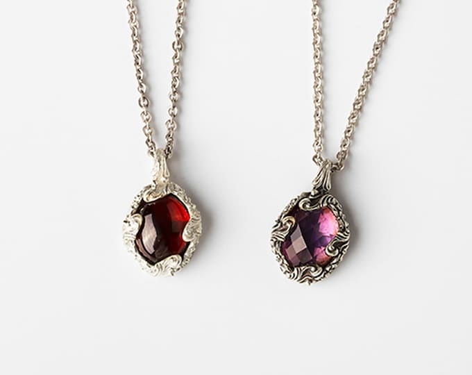 Amethyst and Garnet Necklace in Sterling Silver, Vintage-Inspired Bridal Jewelry, February Birthstone Gift, Bridesmaid Necklace Baroque