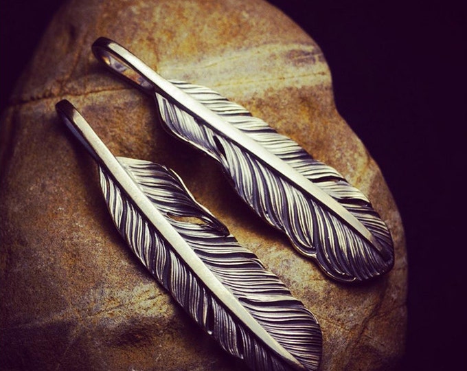 sterling silver feather pendant engraving, tribal jewelry for women, boho jewelry men, silver feather charms for necklace, eagle feather