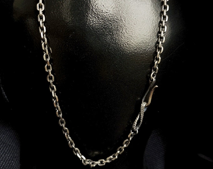 Handmade Silver Snake Chain Necklace, Snake Necklace, Infinity Loop Necklace, Textured Sterling Silver Chain for Men, Rattlesnake Jewelry