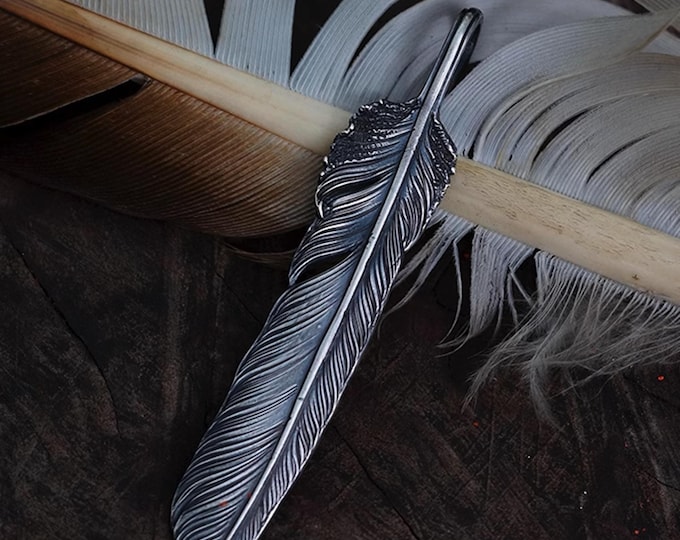 Handcrafted Sterling Silver Feather Pendant, Rustic Feather Charm, Nature-Inspired Jewelry, Oxidized Silver Feather Necklace for Him and Her