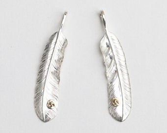 Sterling Silver Feather Pendant | Native American Inspired | Feather Jewelry | Eagle Feather Charm | Flying Bird Charm | Rose Flower Charm